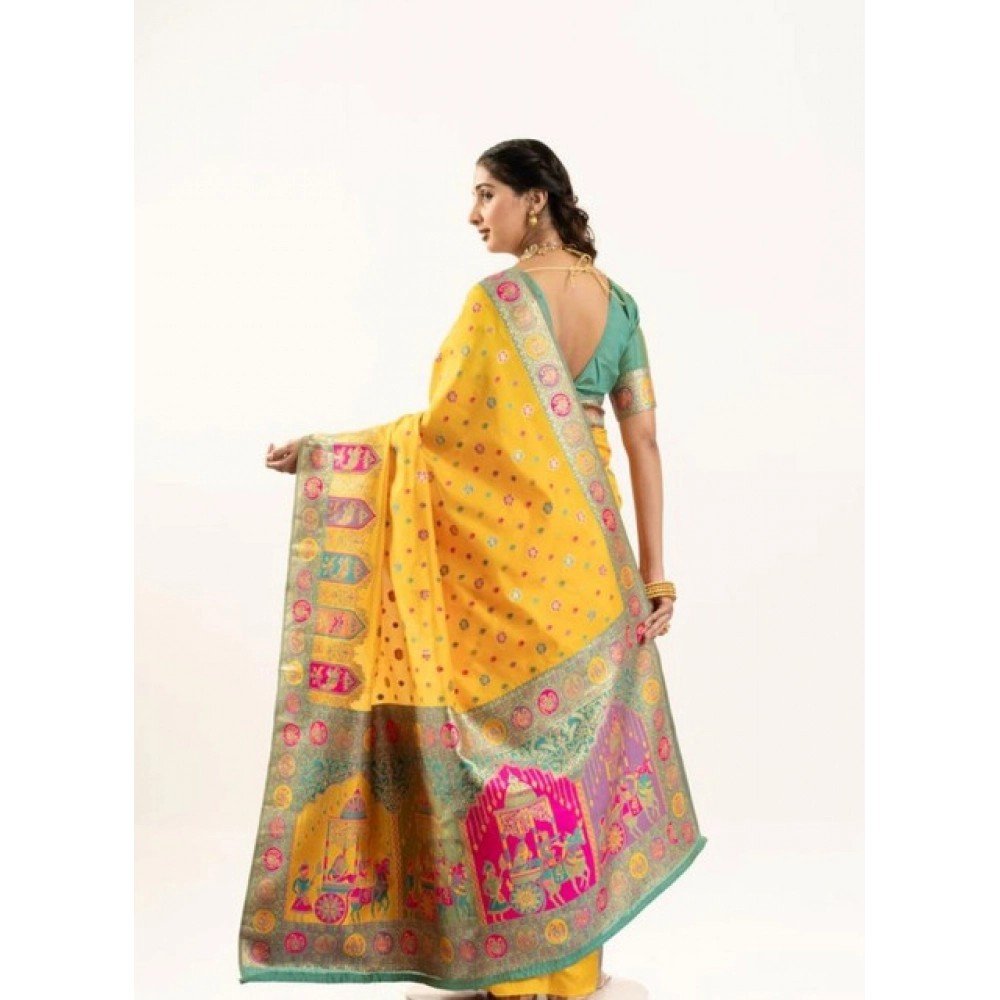 Generic Women's Faux_Banarasi Woven Motifs Saree With Unstitched Blouse 5.5Mtr (Yellow)