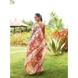 Generic Women's Faux_Tussar Kalamkari_Print Saree With Unstitched Blouse 5.5Mtr (Red)