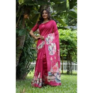 Generic Women's Faux_Tussar Floral Saree With Unstitched Blouse 5.5Mtr (Pink)