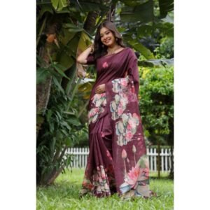 Generic Women's Faux_Tussar Floral Saree With Unstitched Blouse 5.5Mtr (Purple)