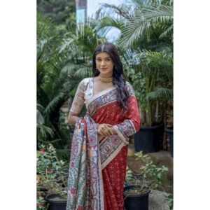 Generic Women's Faux_Tussar Geometric_Print Saree With Unstitched Blouse 5.5Mtr (Red)
