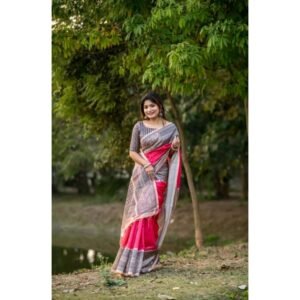 Generic Women's Faux_Tussar Geometric_Print Saree With Unstitched Blouse 5.5Mtr (Pink)