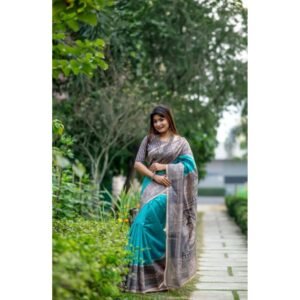 Generic Women's Faux_Tussar Geometric_Print Saree With Unstitched Blouse 5.5Mtr (Rama_Green)