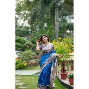 Generic Women's Faux_Tussar Geometric_Print Saree With Unstitched Blouse 5.5Mtr (Royal_Blue)