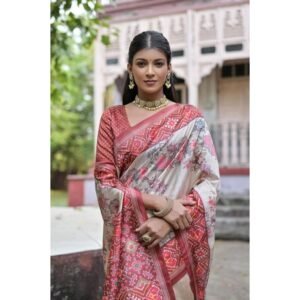 Generic Women's Faux_Tussar Floral Jal With Patola Print Saree With Unstitched Blouse 5.5Mtr (Maroon)