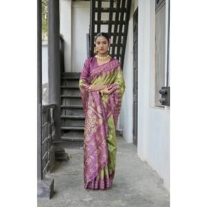 Generic Women's Faux_Tussar Ikat Saree With Unstitched Blouse 5.5Mtr (Green)