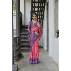 Generic Women's Faux_Tussar Ikat Saree With Unstitched Blouse 5.5Mtr (Peach)