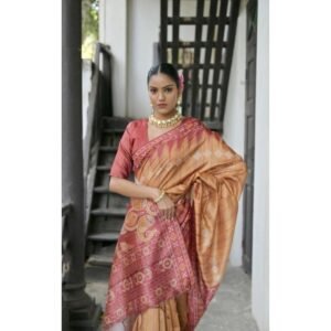 Generic Women's Faux_Tussar Ikat Saree With Unstitched Blouse 5.5Mtr (Rust)