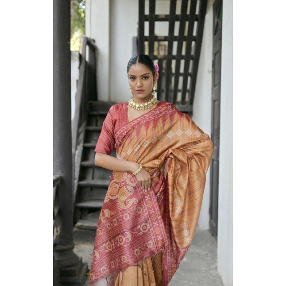 Generic Women's Faux_Tussar Ikat Saree With Unstitched Blouse 5.5Mtr (Rust)