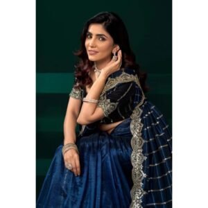 Generic Women's Net Sequence Saree With Unstitched Blouse 5.5Mtr (Blue)