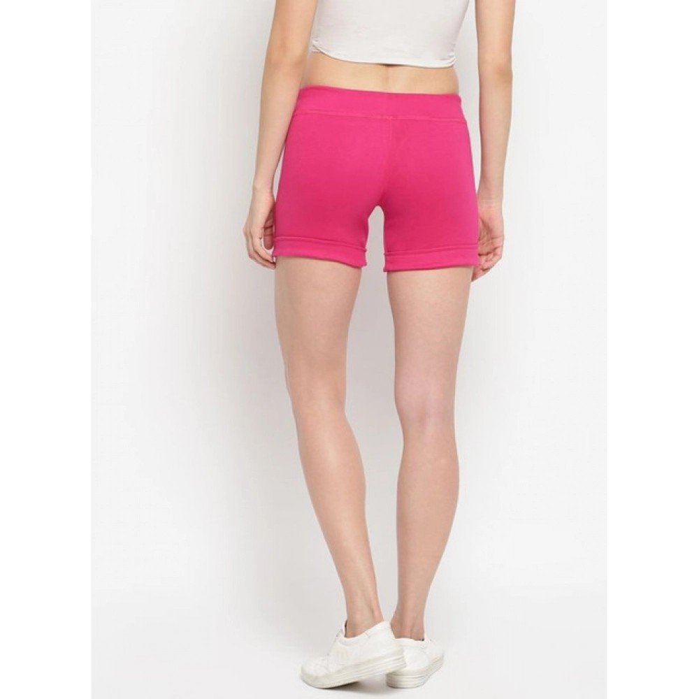Generic Women's Cotton Solid Elasticated Shorts (Pink) - Image 2