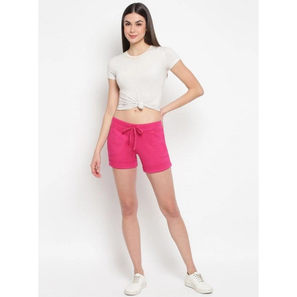 Generic Women's Cotton Solid Elasticated Shorts (Pink) - Image 3