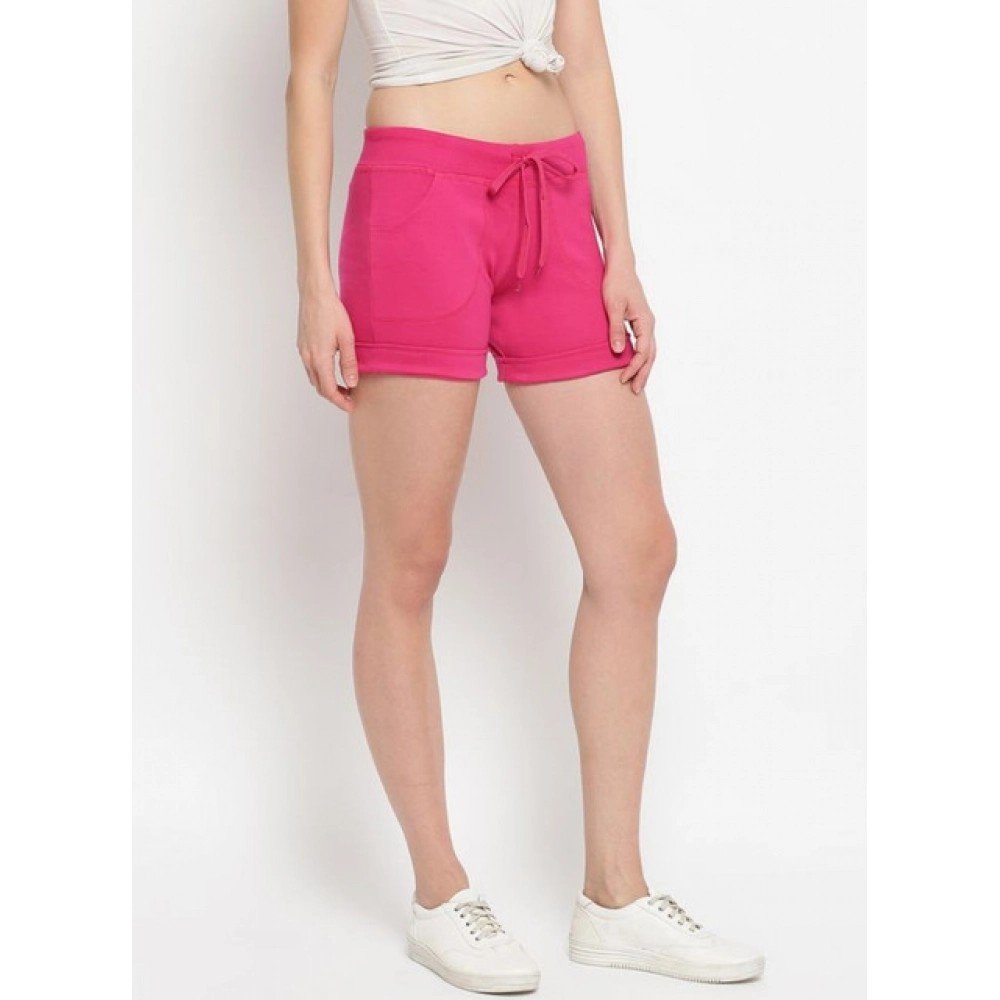 Generic Women's Cotton Solid Elasticated Shorts (Pink) - Image 4