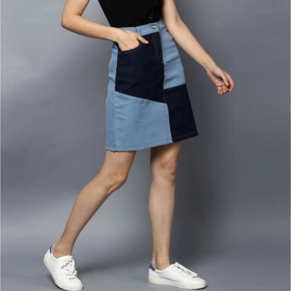 Generic Women's Denim Brick Style Buttoned Skirt (Blue) - Image 4