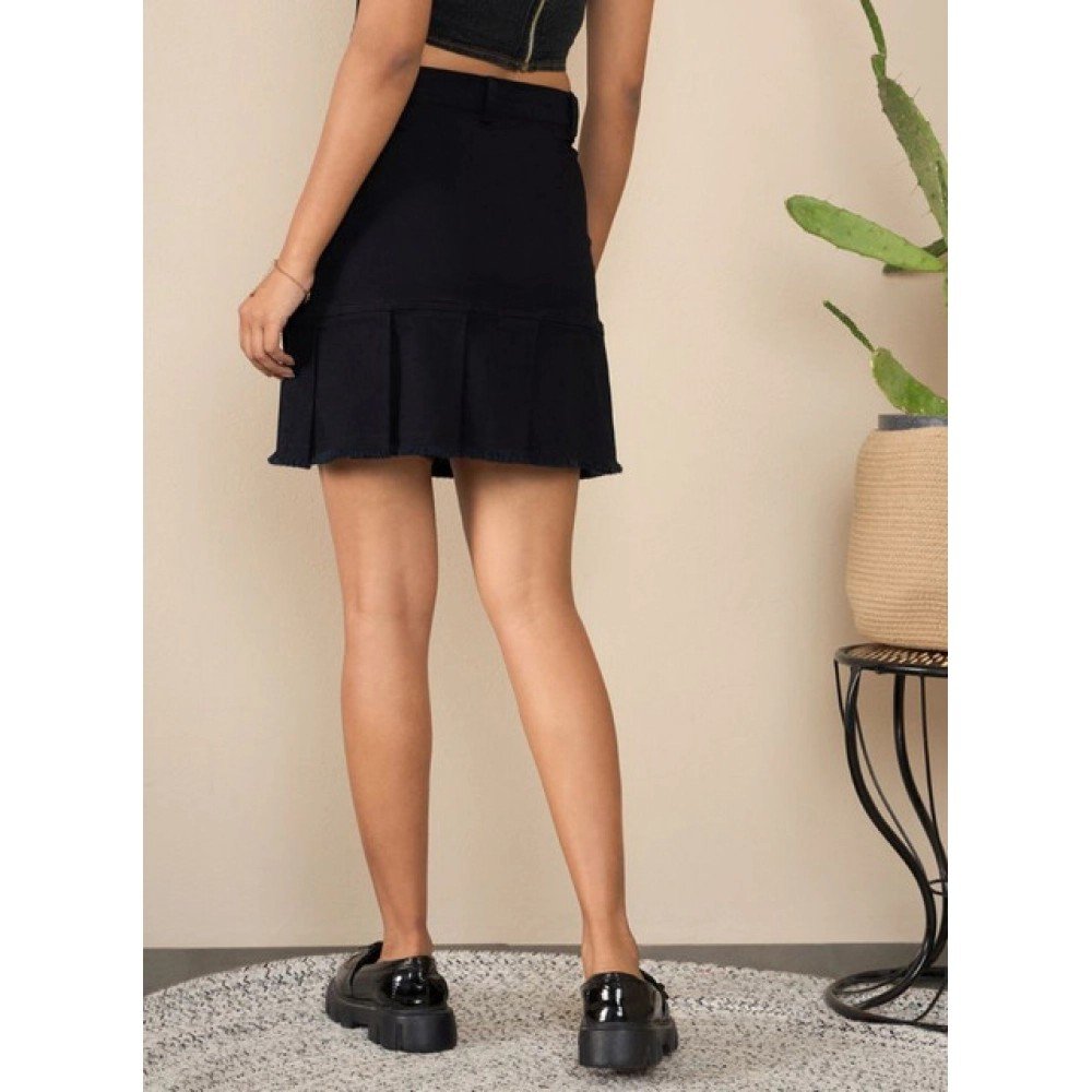 Generic Women's Denim Washed Buttoned Skirt (Black) - Image 2