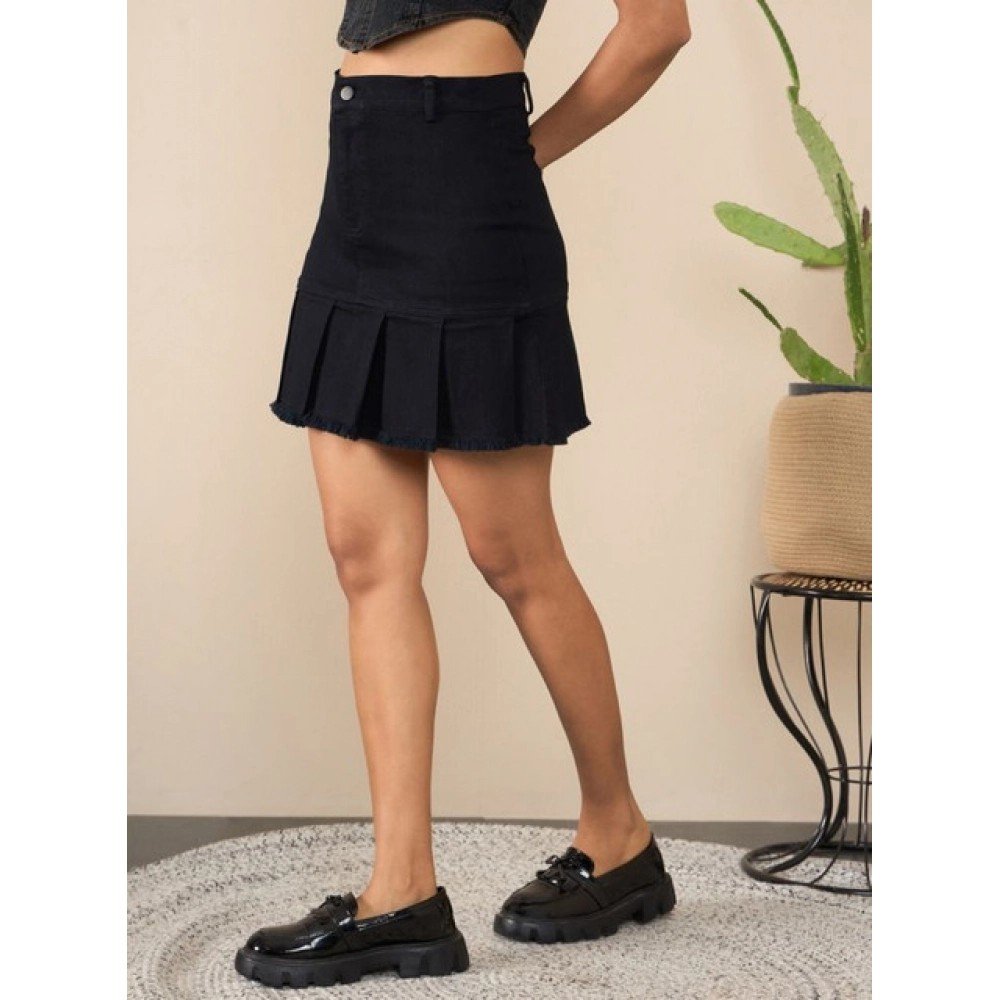 Generic Women's Denim Washed Buttoned Skirt (Black) - Image 3