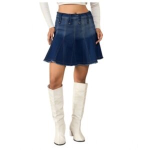 Generic Women's Denim Washed Buttoned Skirt (Blue)