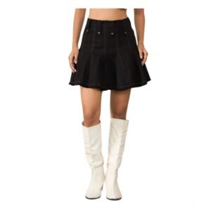 Generic Women's Denim Washed Buttoned Skirt (Black)
