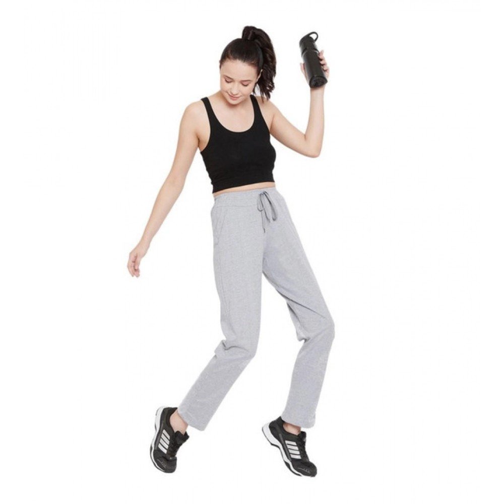Generic Women's Cotton Solid Elasticated Track Pants (Light Grey) - Image 3