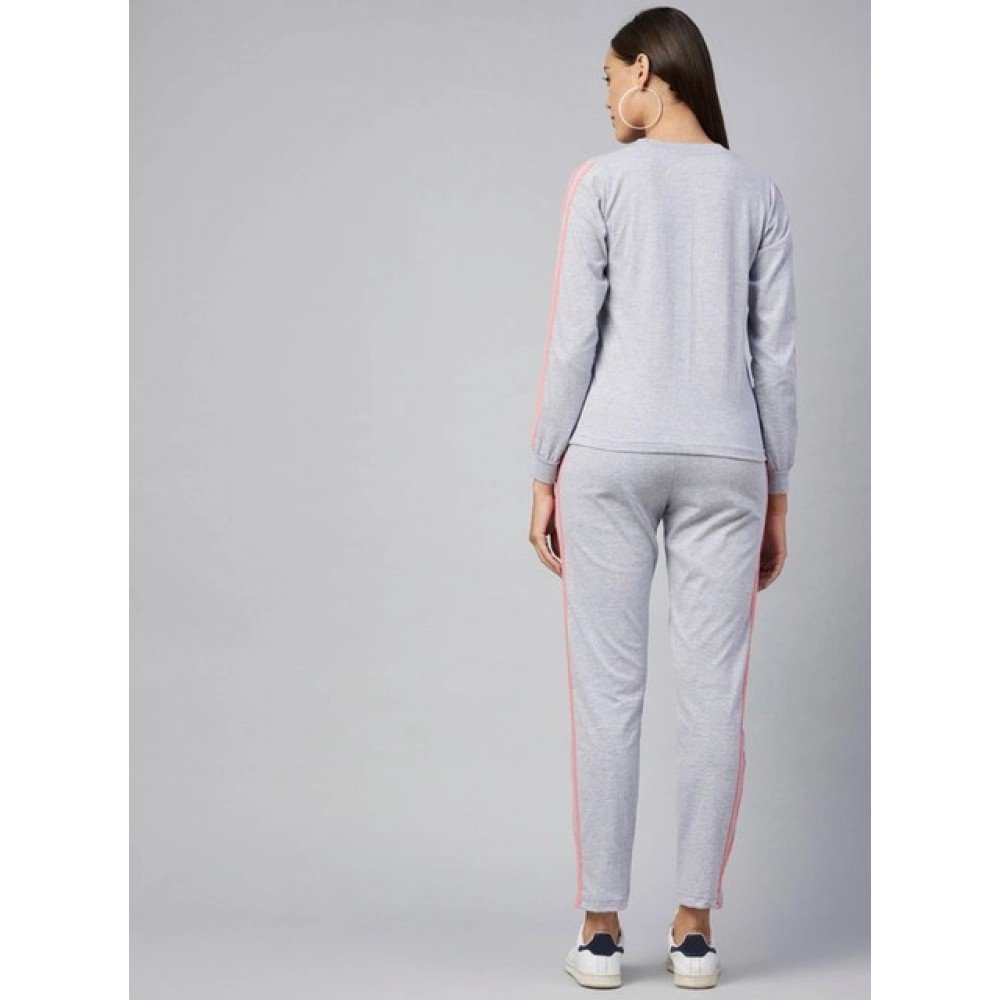 Generic Women's Cotton Solid Long Sleeves Tracksuit (Light Grey - Pink) - Image 2