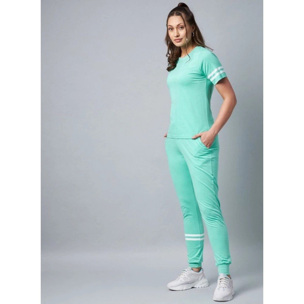 Generic Women's Cotton Striped Short Sleeve Tracksuit (Green) - Image 2