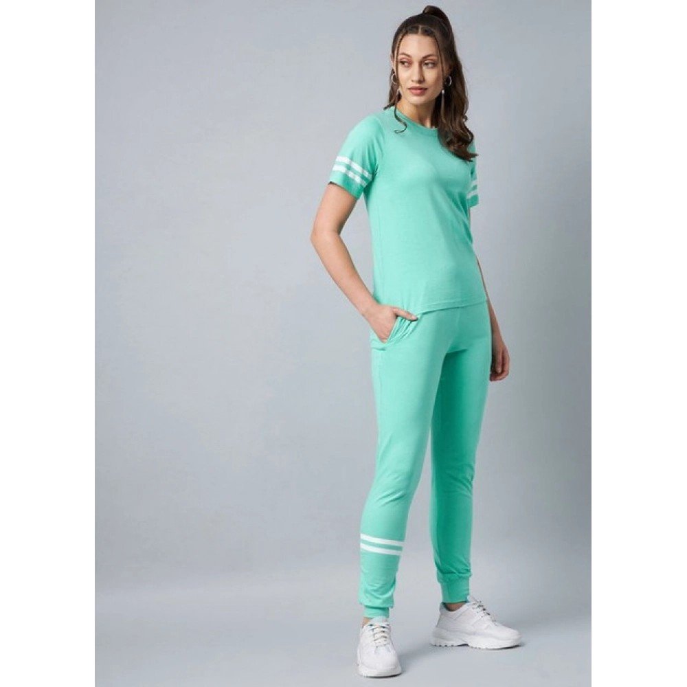 Generic Women's Cotton Striped Short Sleeve Tracksuit (Green) - Image 3
