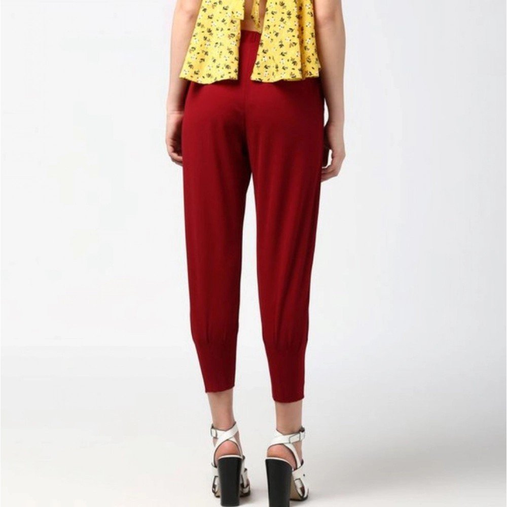 Generic Women's Polyester Solid Elasticated Trousers (Maroon) - Image 2