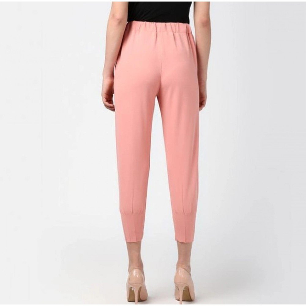 Generic Women's Polyester Solid Elasticated Trousers (Pink) - Image 2