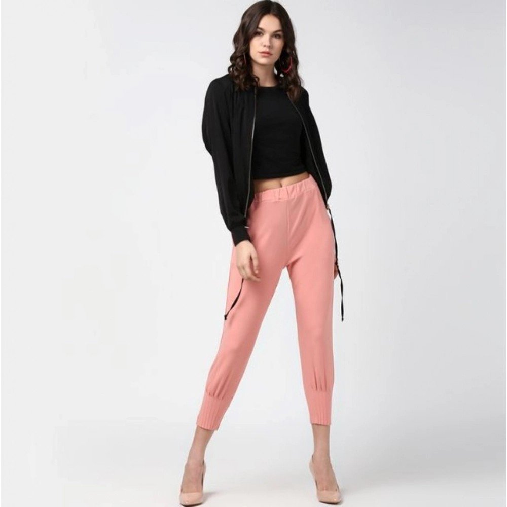 Generic Women's Polyester Solid Elasticated Trousers (Pink) - Image 3