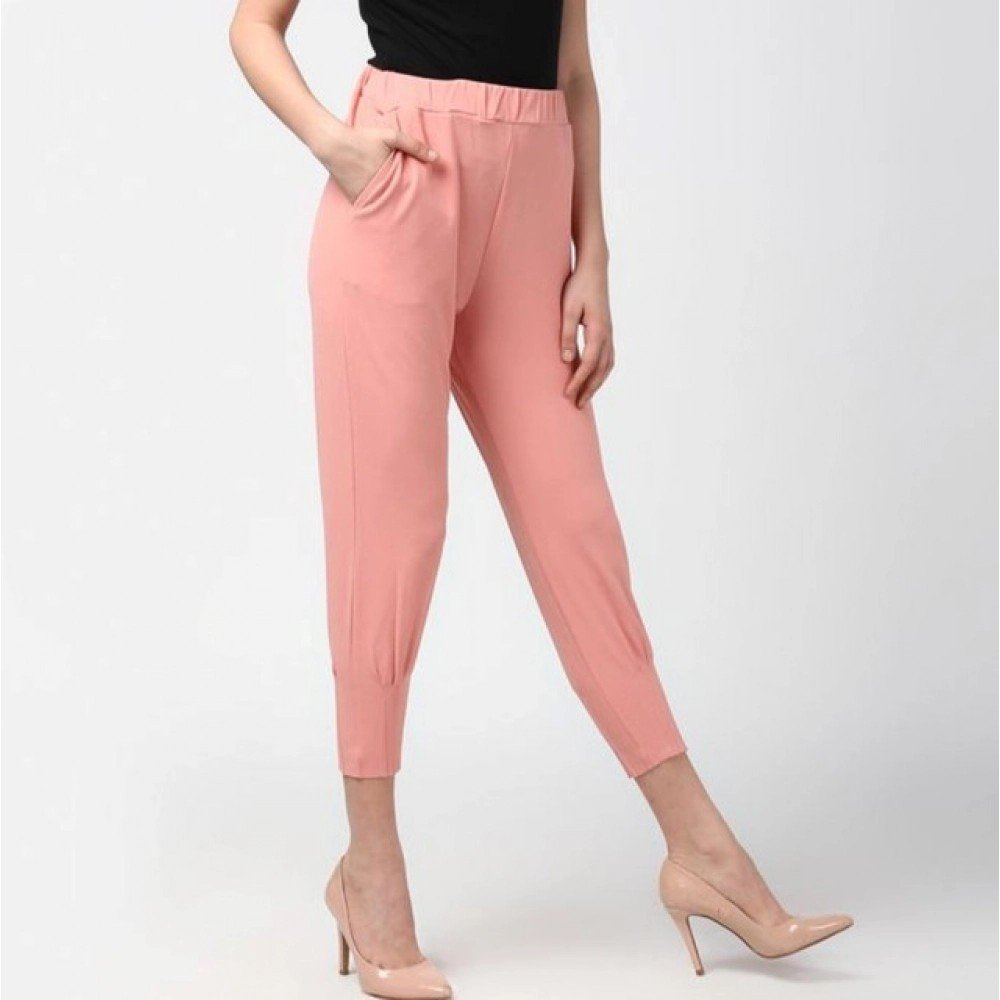 Generic Women's Polyester Solid Elasticated Trousers (Pink) - Image 4