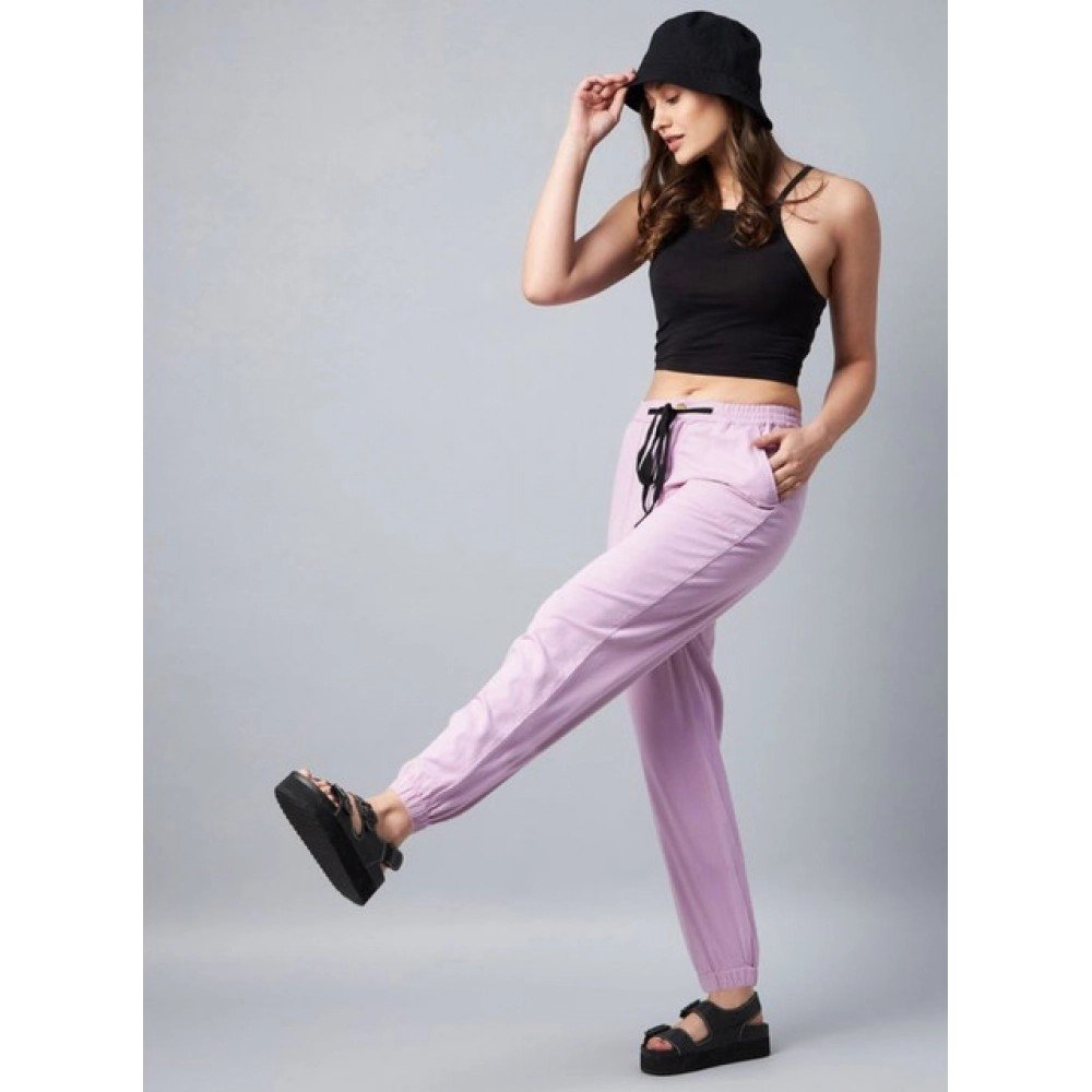 Generic Women's Coton Twill Solid Elasticated Trousers (Lavender) - Image 2