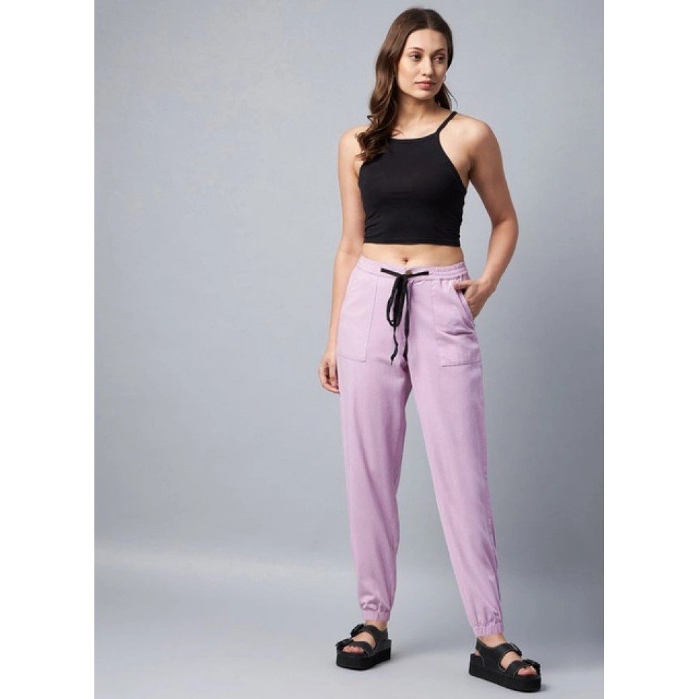 Generic Women's Coton Twill Solid Elasticated Trousers (Lavender) - Image 3