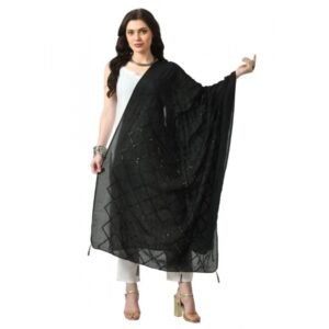 Generic Women's Chanderi Self Design Dupatta (Black, Length: Free Size)