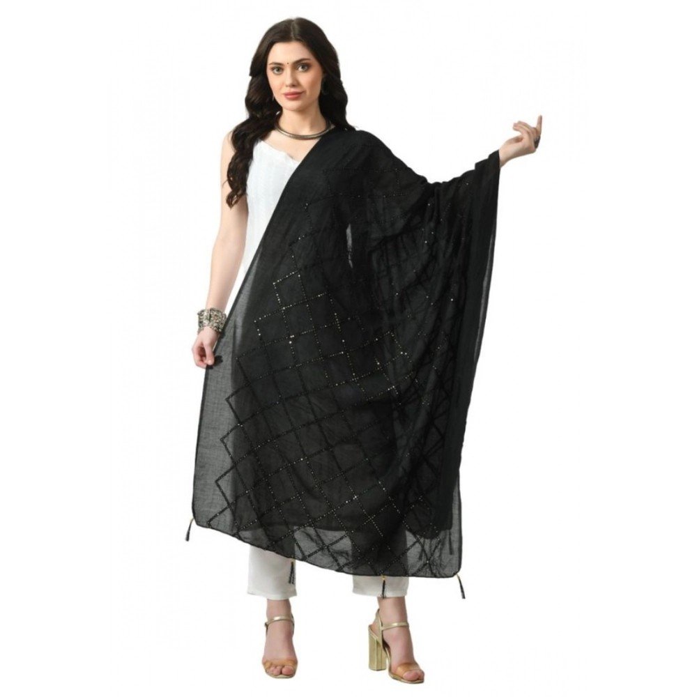 Generic Women's Chanderi Self Design Dupatta (Black, Length: Free Size)