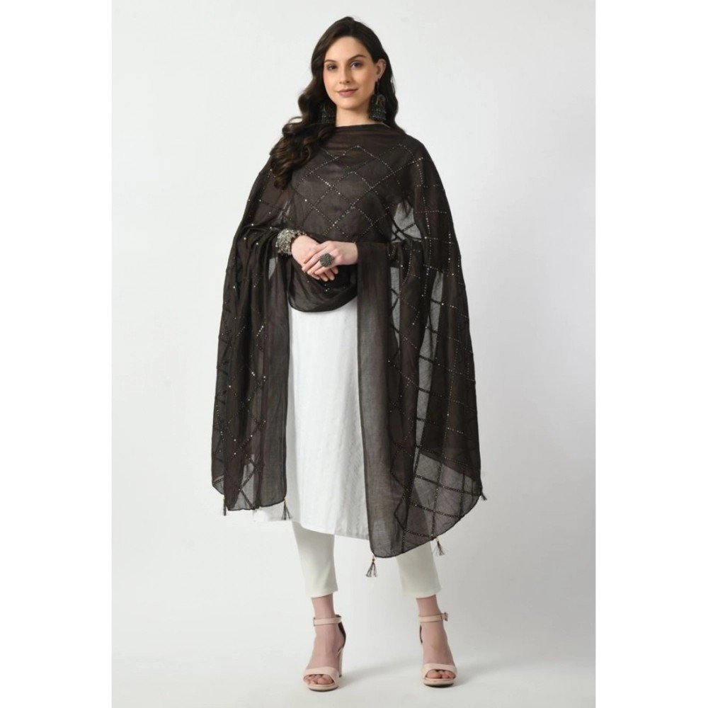 Generic Women's Chanderi Self Design Dupatta (Dark Browm, Length: Free Size) - Image 2
