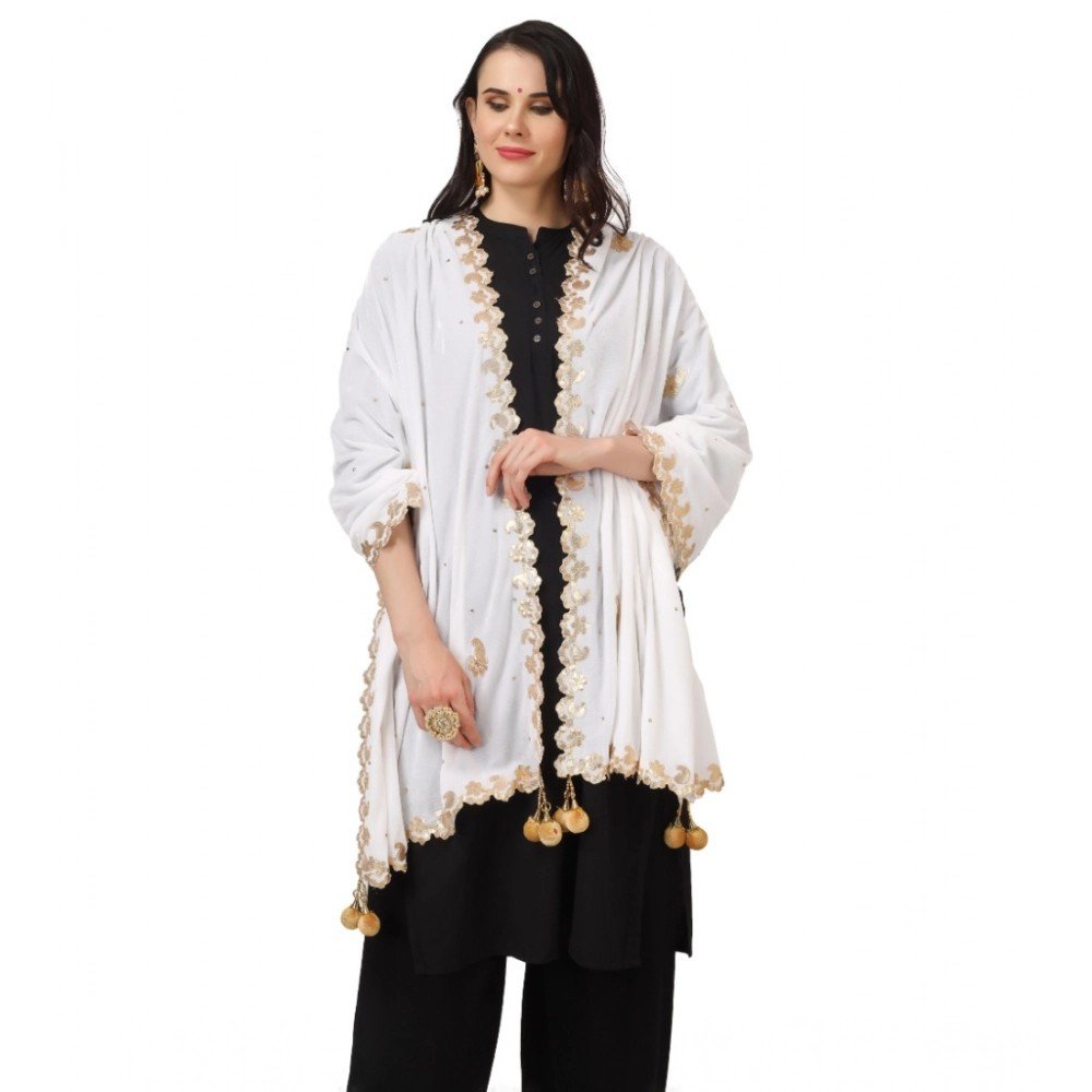 Generic Women's Velvet Gotta Patti Dupatta (White, Length: 2.25 to 2.50 Mtr) - Image 2