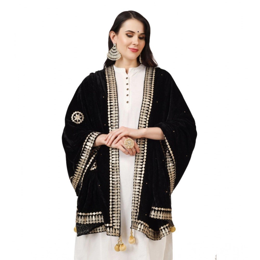 Generic Women's Velvet Gotta Patti Dupatta (Black, Length: 2.25 to 2.50 Mtr) - Image 2