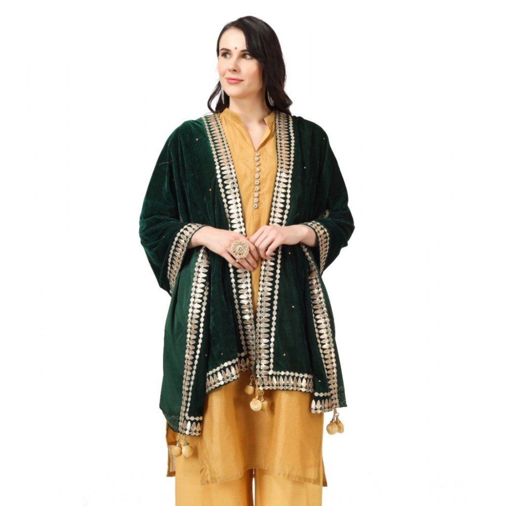 Generic Women's Velvet Gotta Patti Dupatta (Green, Length: 2.25 to 2.50 Mtr) - Image 2