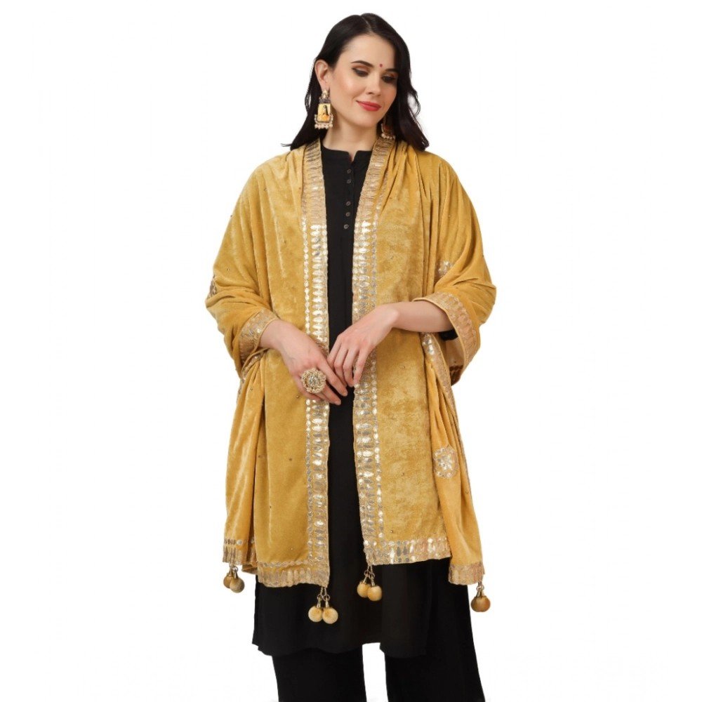 Generic Women's Velvet Gotta Patti Dupatta (Yellow, Length: 2.25 to 2.50 Mtr) - Image 2