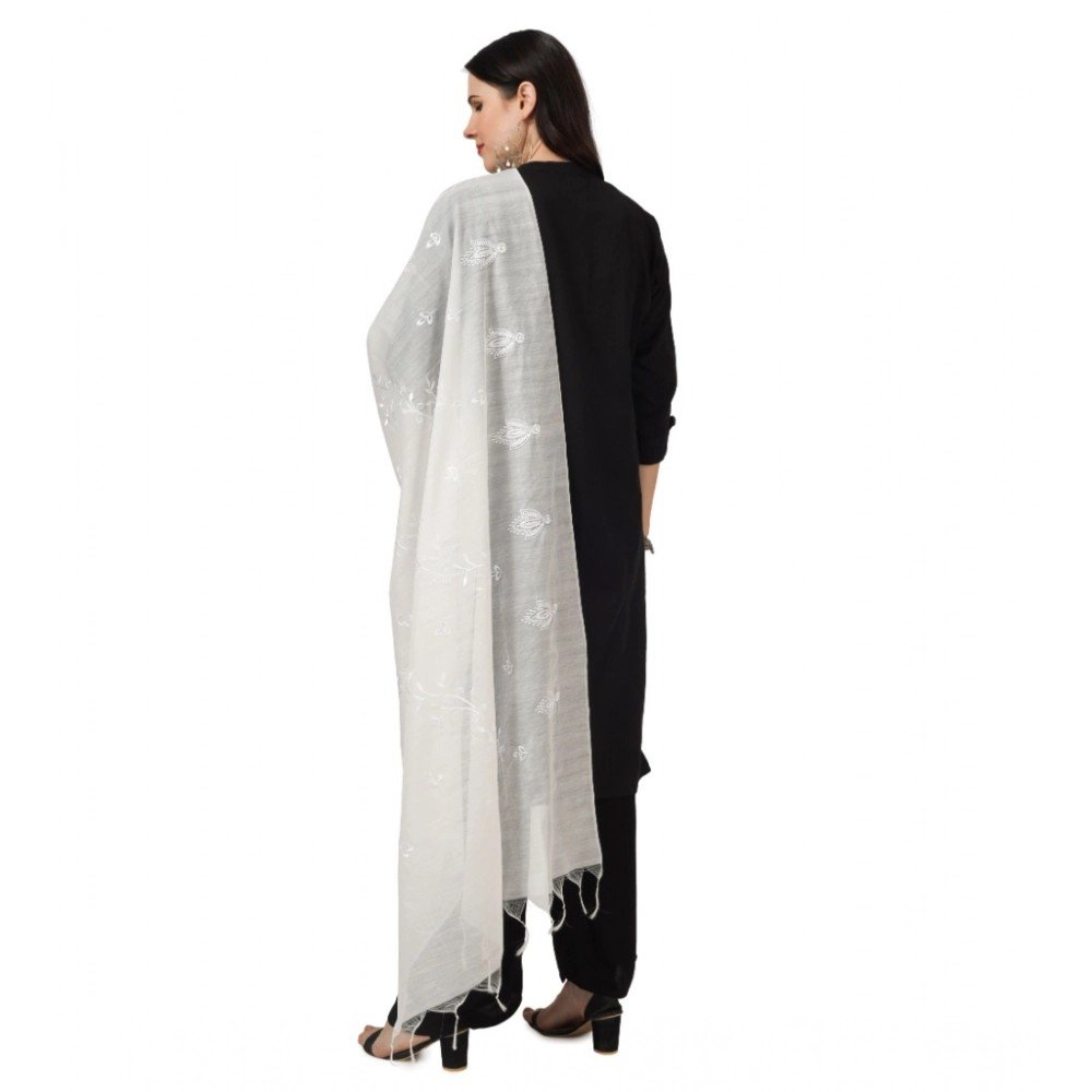 Generic Women's Cotton Embroidered Dupatta (White, Length: 2.25 to 2.50 Mtr) - Image 2