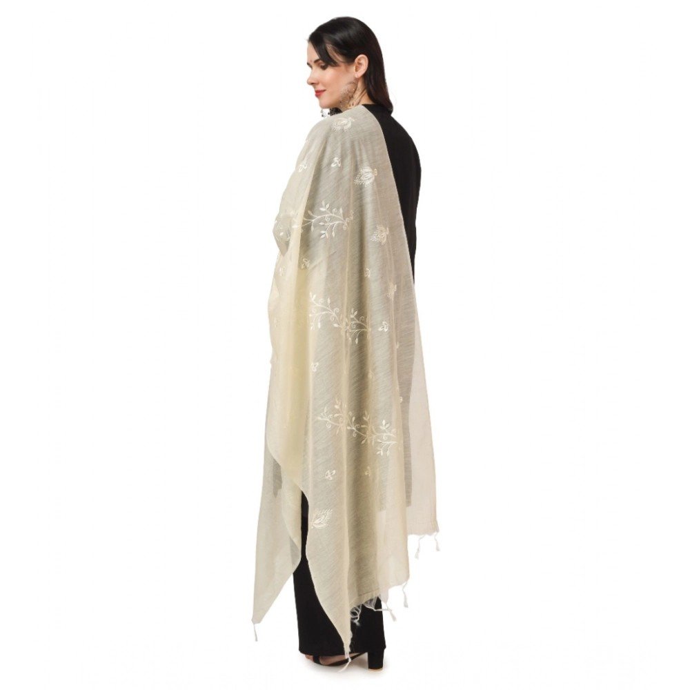 Generic Women's Cotton Embroidered Dupatta (Off-White, Length: 2.25 to 2.50 Mtr) - Image 2