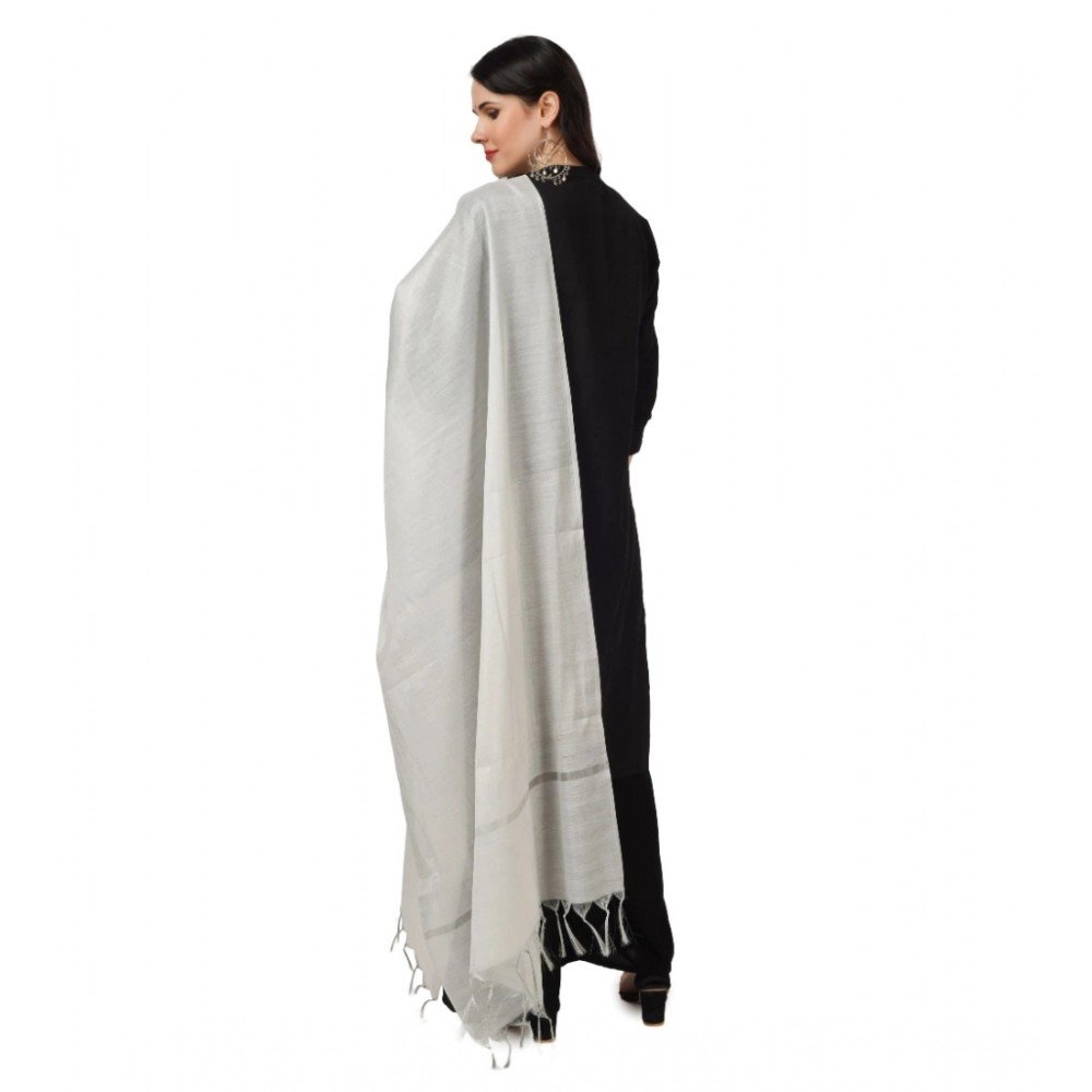 Generic Women's Chanderi Solid Dupatta (White, Length: 2.25 to 2.50 Mtr) - Image 2