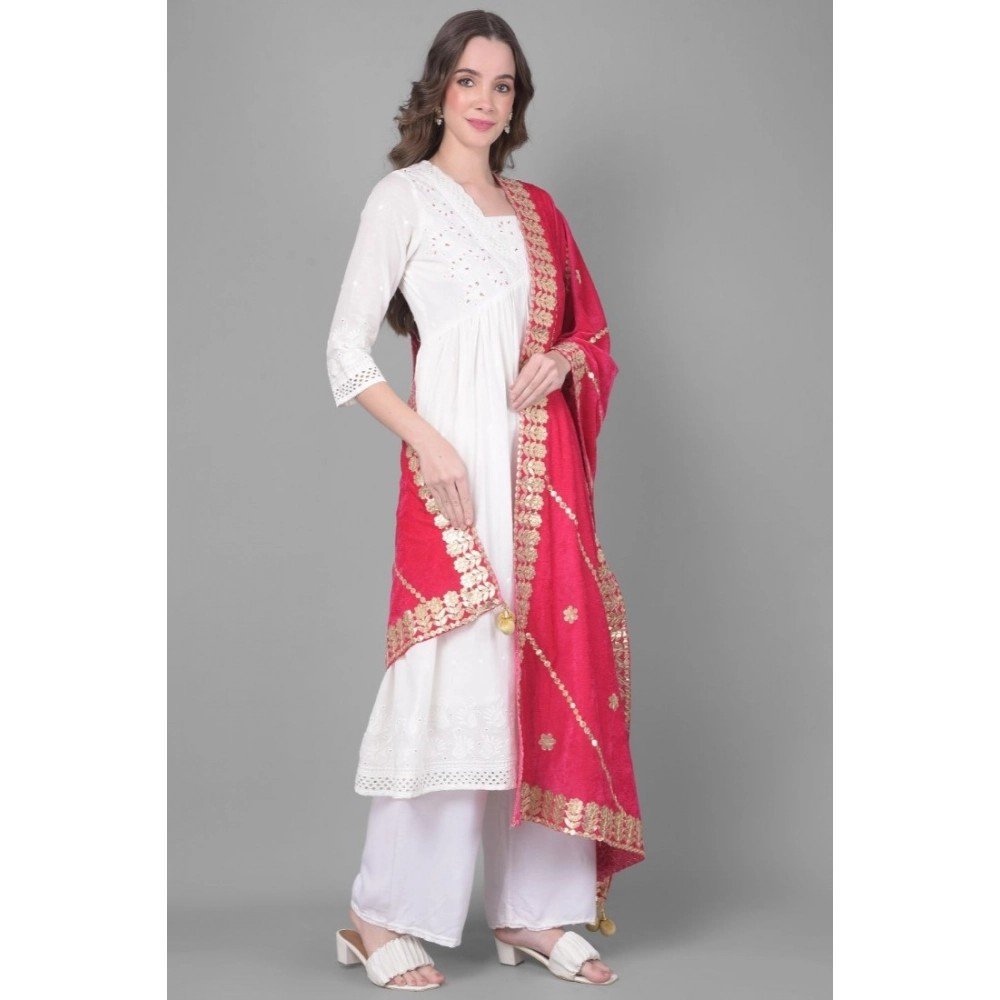 Generic Women's Velvet Gotta Patti Dupatta (Pink, Length: 2.25 to 2.50 Mtr) - Image 2