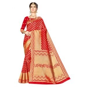 Generic Women's Banarasi silk Saree with Blouse (Red, 5-6mtr)