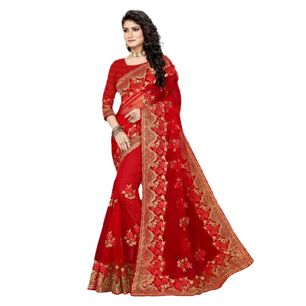 Generic Women's Net Saree With Blouse (Black, 5-6Mtrs) - Image 2