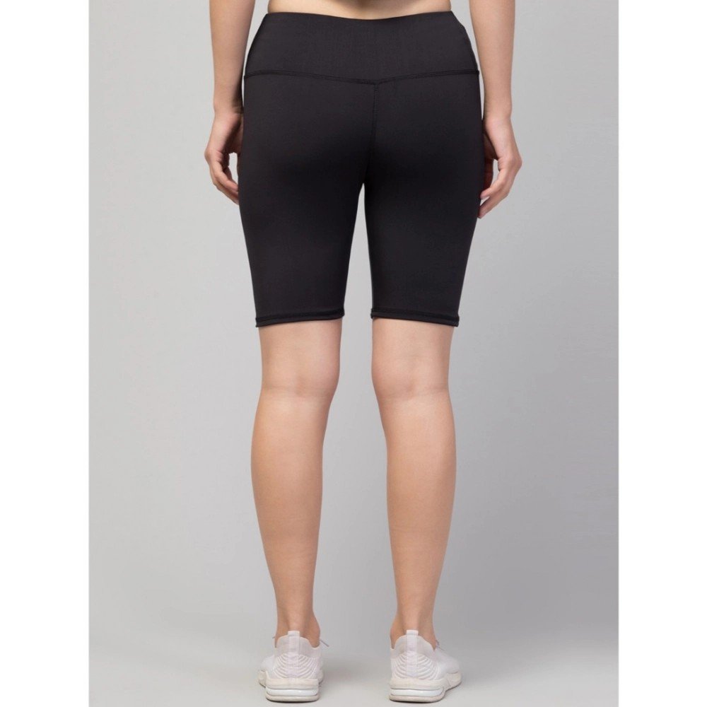 Generic Women's Polyester Solid Above Knee High-Rise Shorts (Black) - Image 2