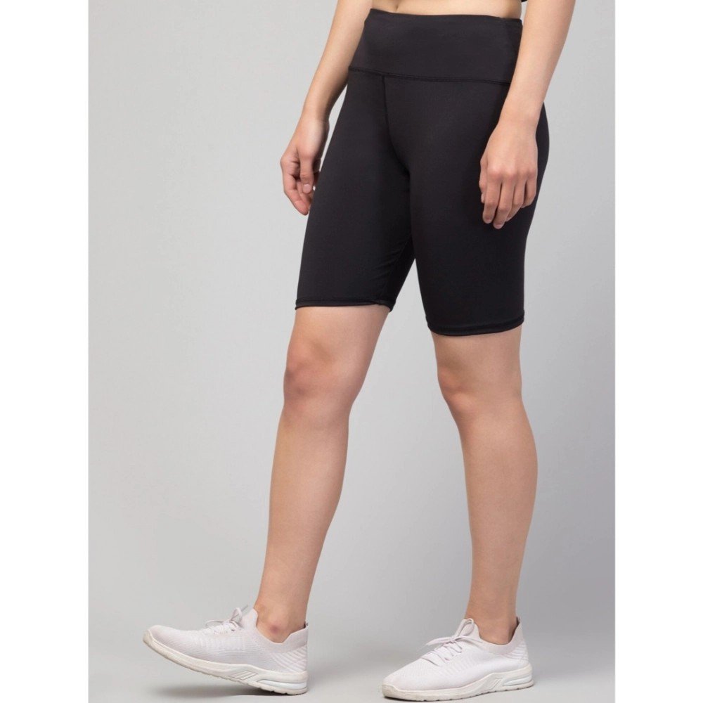 Generic Women's Polyester Solid Above Knee High-Rise Shorts (Black) - Image 5