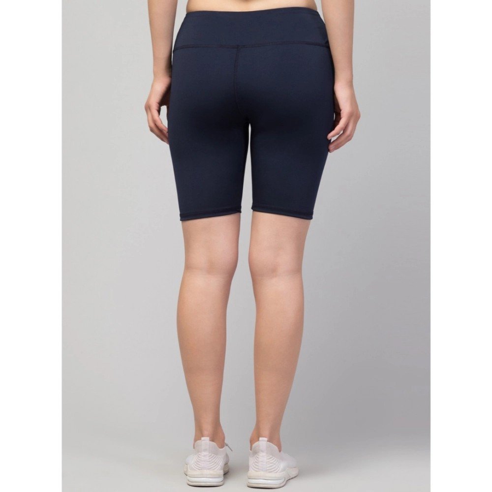 Generic Women's Polyester Solid Above Knee High-Rise Shorts (Navy) - Image 2