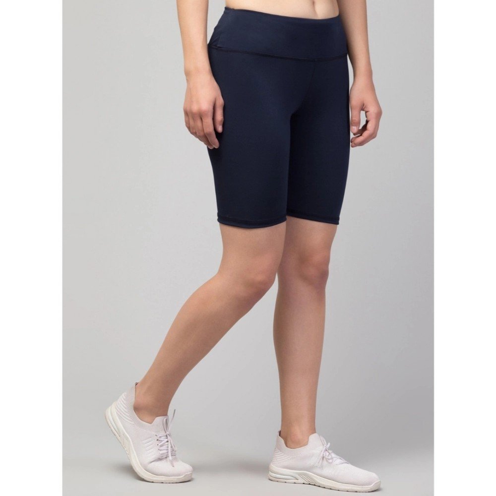 Generic Women's Polyester Solid Above Knee High-Rise Shorts (Navy) - Image 3