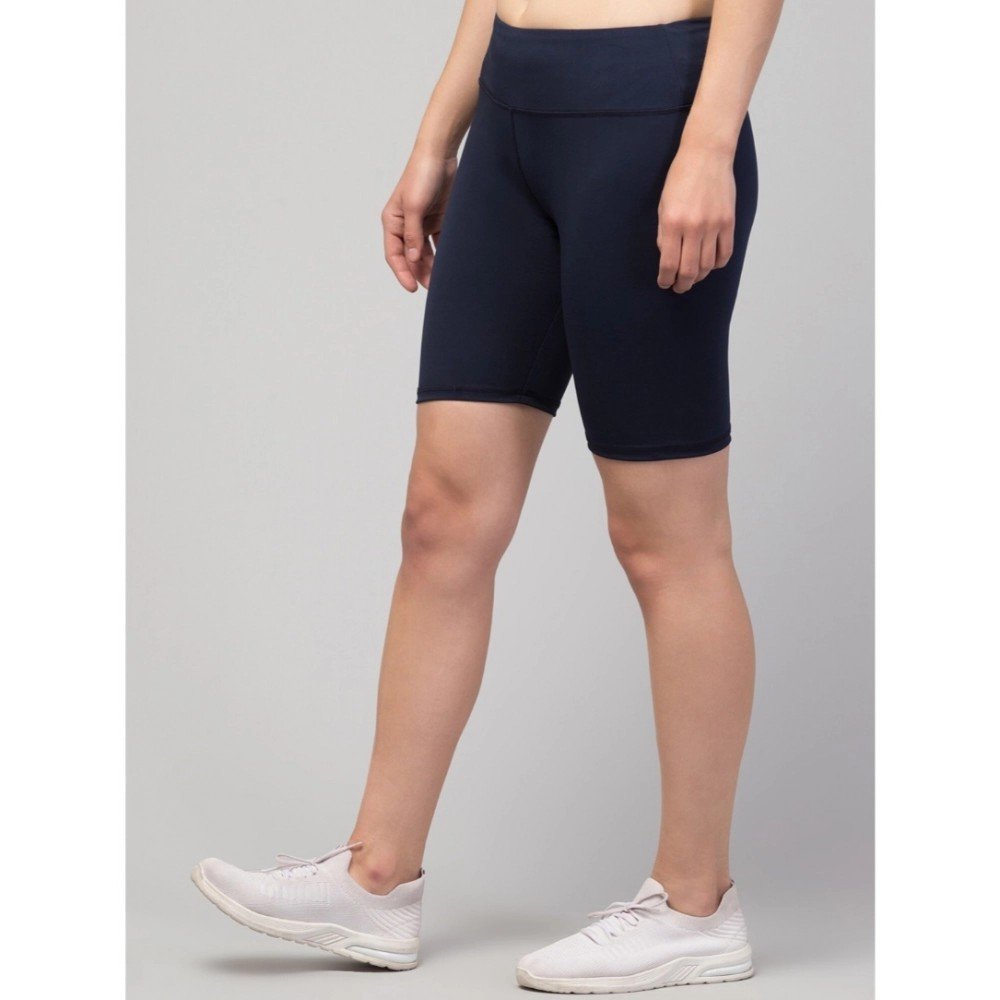 Generic Women's Polyester Solid Above Knee High-Rise Shorts (Navy) - Image 5